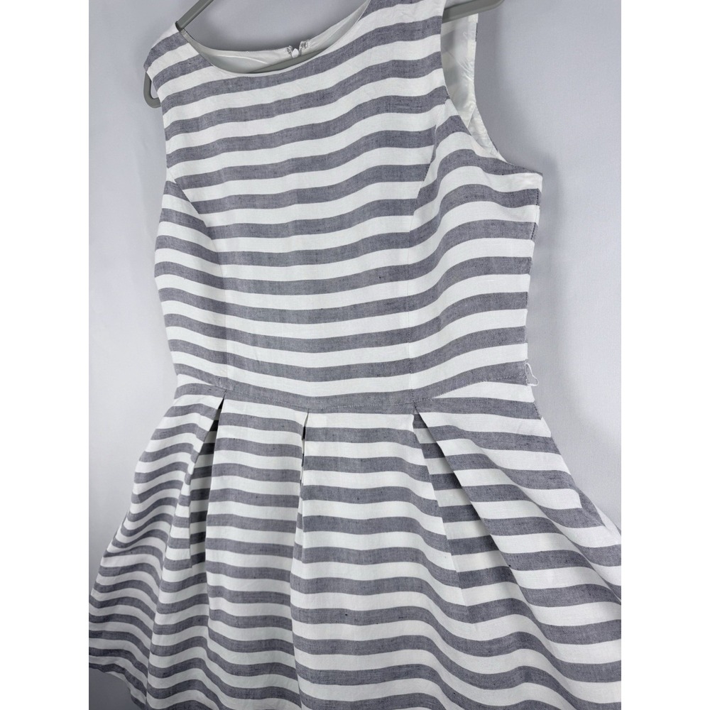 Nine West Womens 14 Dress Blazer Suit Set Grey White Stripe Linen Blend Tie Cuff - Picture 4 of 13